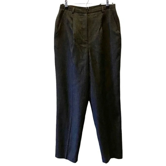 Vintage Wool Trousers High Waisted Pleated Pants Lined Charcoal Grey Size 8 - Picture 1 of 16
